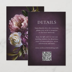 Tarjeta De Recepción Boda floral elegante de arte fino púrpura oscuro