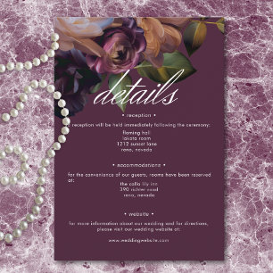 Tarjeta De Recepción Boda floral elegante de burgundy clásico y tempera