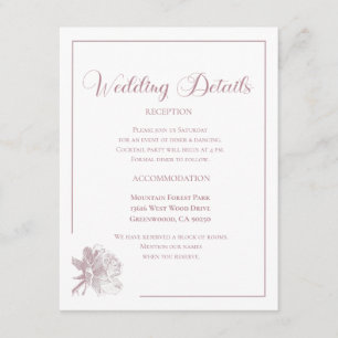 Tarjeta De Recepción Boda floral elegante de color rosa polvoriento bla