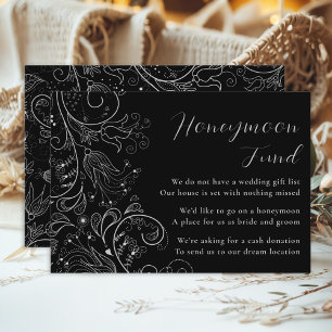 Tarjeta De Recepción Boda floral elegante negro plateado Fondo de luna