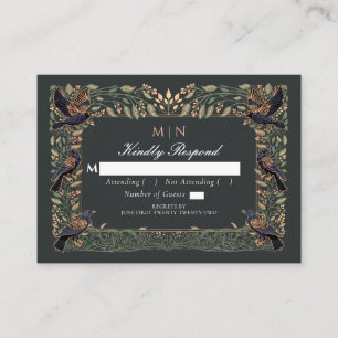 Tarjeta De Recepción Boda floral embrujada gótica Cuervo Verde RSVP 