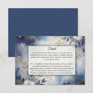 Tarjeta De Recepción Boda floral en azul marino y dorado