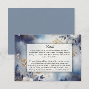 Tarjeta De Recepción Boda floral en azul marino y dorado