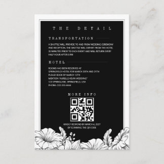 Tarjeta De Recepción Boda floral en blanco y negro con detalles en QR