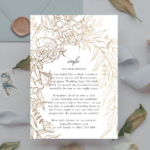 Tarjeta De Recepción Boda floral floral premium blanco y dorado