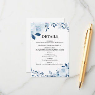 Tarjeta De Recepción Boda floral francés azul moderno