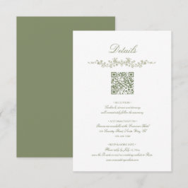 Tarjeta De Recepción Boda floral francesa en verde salvia con código QR
