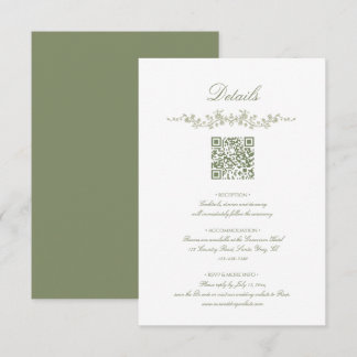 Tarjeta De Recepción Boda floral francesa en verde salvia con código QR