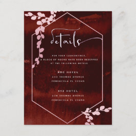 Tarjeta De Recepción Boda floral geométrico ruso de Borgoña rosa