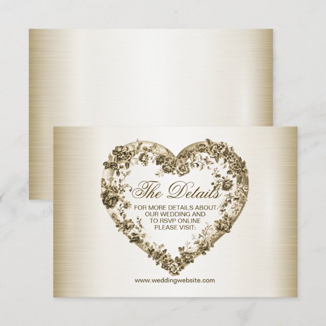 Tarjeta De Recepción Boda Floral Golden Ornate Frame Elegante (Anverso / Reverso)
