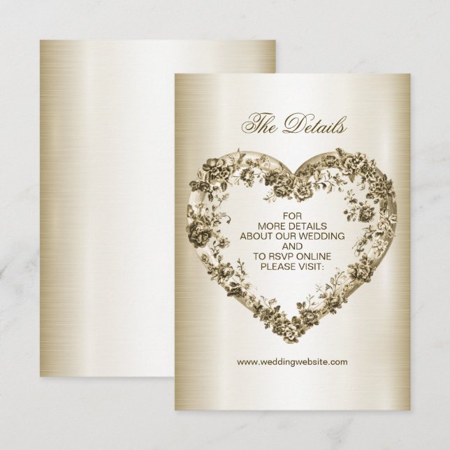 Tarjeta De Recepción Boda Floral Golden Ornate Frame Elegante (Anverso / Reverso)
