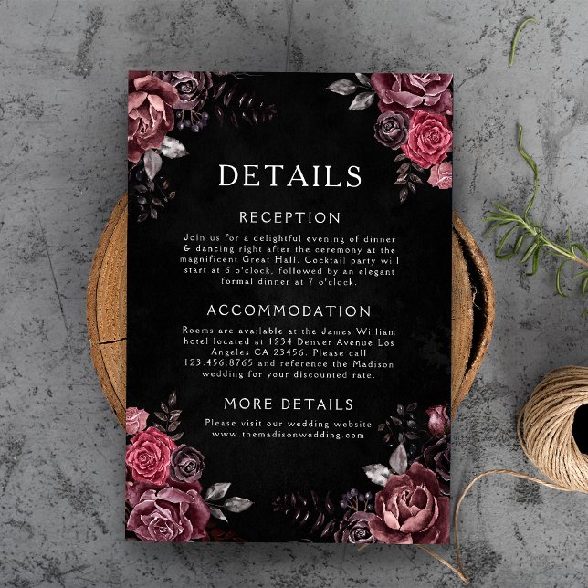 Tarjeta De Recepción Boda Floral Gothic Details Black (Subido por el creador)