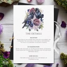 Boda floral gótica púrpura de cuervos a la acuarel