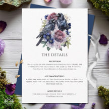 Boda floral gótica púrpura de cuervos a la acuarel