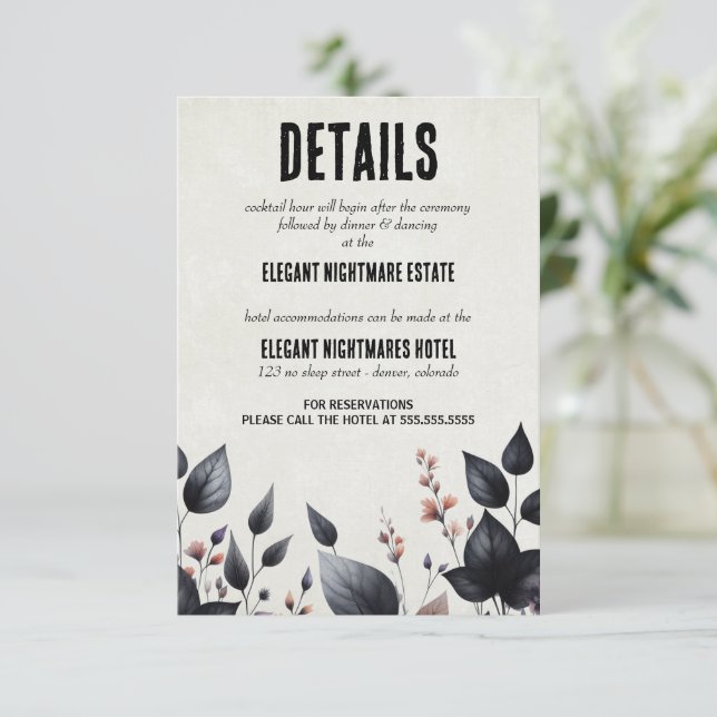 Tarjeta De Recepción Boda floral gótico de Halloween (Anverso de pie)