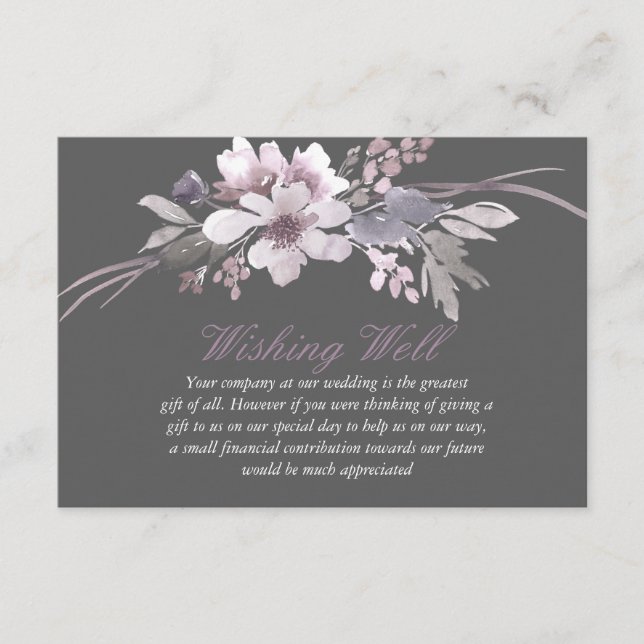 Tarjeta De Recepción Boda floral gris invernal con buenos deseos (Anverso)