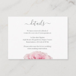 Tarjeta De Recepción Boda floral gris rosa rosa blanco detalle del hote