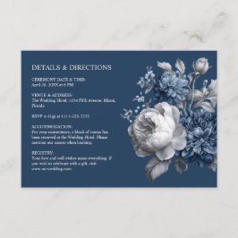 Tarjeta De Recepción Boda floral gris y azul moderno