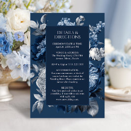 Tarjeta De Recepción Boda floral gris y azul moderno