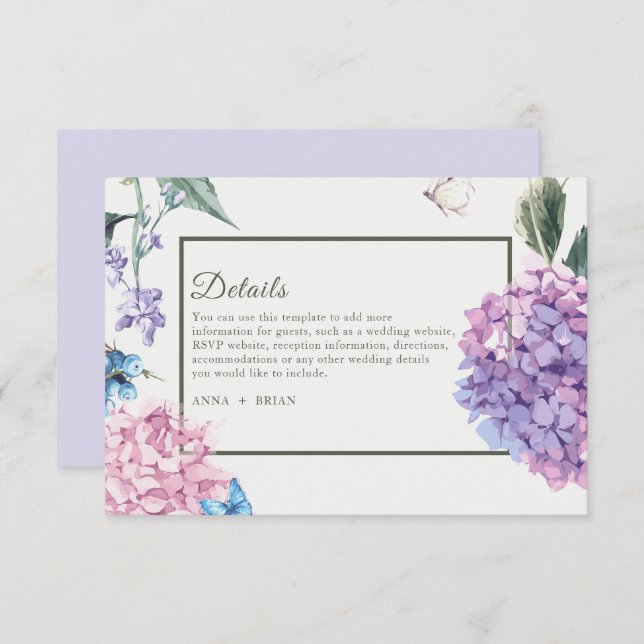 Tarjeta De Recepción Boda floral Hydrangea pintado a mano (Anverso / Reverso)