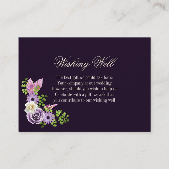 Tarjeta De Recepción Boda Floral Lavender con buen deseo (Anverso)
