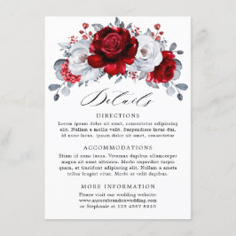 Tarjeta De Recepción Boda floral metálica roja blanca plateada real