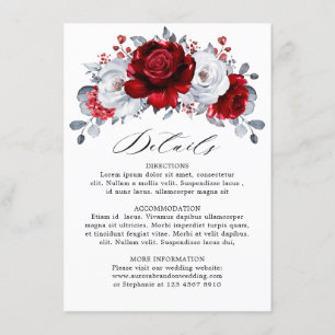 Tarjeta De Recepción Boda floral metálica roja blanca y plateada real
