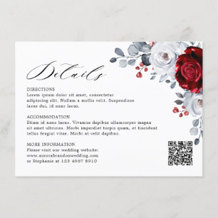 Tarjeta De Recepción Boda floral metálico Royal Red White Silver