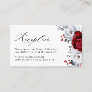 Tarjeta De Recepción Boda floral metálico Royal Red White Silver