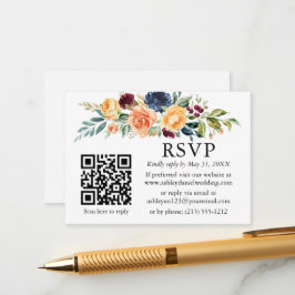 Tarjeta De Recepción Boda floral mixto de acuarela QR RSVP