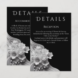 Tarjeta De Recepción Boda Floral Moderna Blanco y Negro 