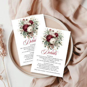 Tarjeta De Recepción Boda Floral Moderna de Eucalipto Dorado de Borgoña