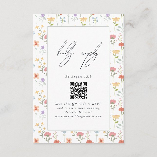 Tarjeta De Recepción Boda floral moderna de flores silvestres boho chic (Anverso)