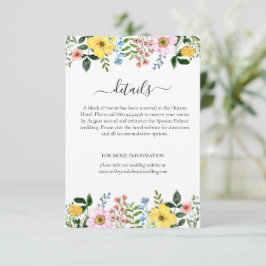 Tarjeta De Recepción Boda floral moderna de primavera en amarillo, azul