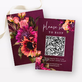Tarjeta De Recepción Boda floral negrita | RSVP con código QR