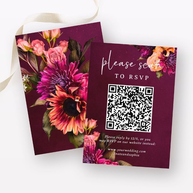 Tarjeta De Recepción Boda floral negrita | RSVP con código QR (Subido por el creador)