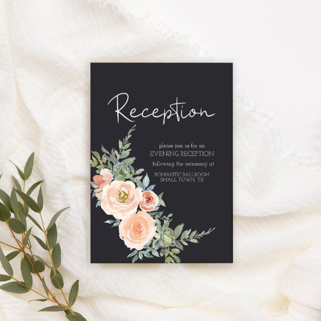 Tarjeta De Recepción Boda floral Pastel de la Marina Verde de Peach (Subido por el creador)