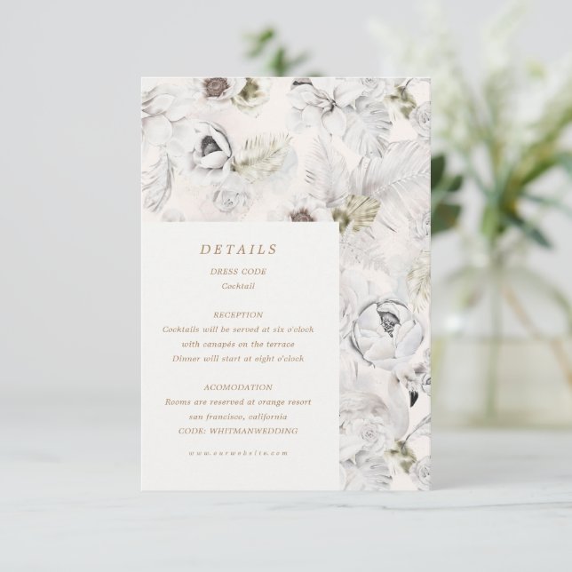 Tarjeta De Recepción boda floral plateado romántico gabinete de detalle (Anverso de pie)
