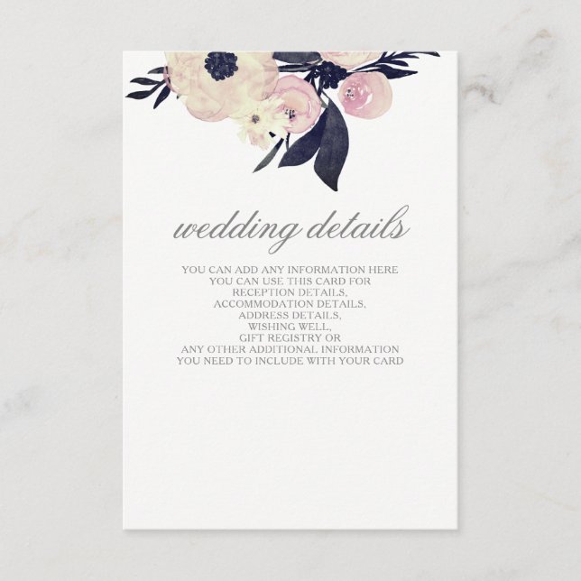 Tarjeta De Recepción boda floral rosa azul Detalles Cartas de gabinete (Anverso)