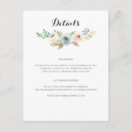 Tarjeta De Recepción Boda floral rosa azul turbio y Rubor