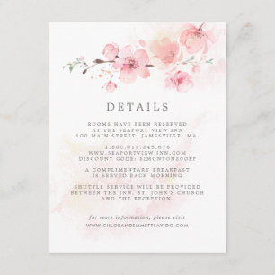 Tarjeta De Recepción Boda Floral Rosa de cerezo Detalles del invitado