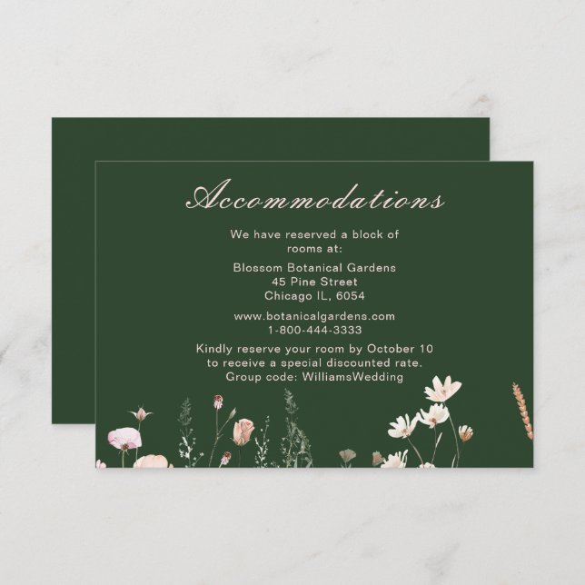 Tarjeta De Recepción Boda floral rosa de primavera de flores silvestres (Anverso / Reverso)