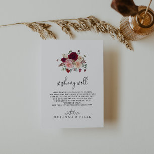 Tarjeta De Recepción Boda floral rosa de Rubor de Borgoña con buenos de