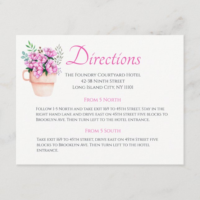 Tarjeta De Recepción Boda floral rosa dirección Flor acuática (Anverso)