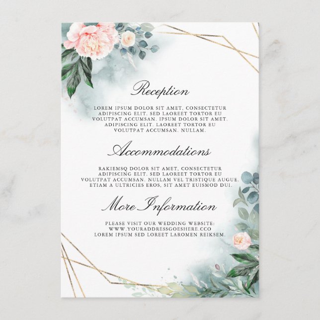 Tarjeta De Recepción Boda floral rosa Información sobre el invitado (Anverso)