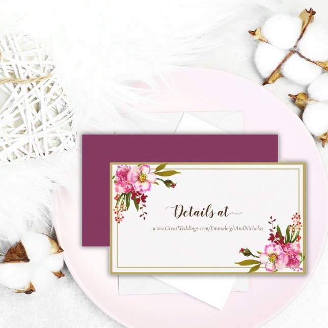 Tarjeta De Recepción Boda floral rosa magenta oro (Subido por el creador)
