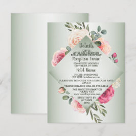 Tarjeta De Recepción Boda Floral Rosa Melocotón Rústico Verde Detalle