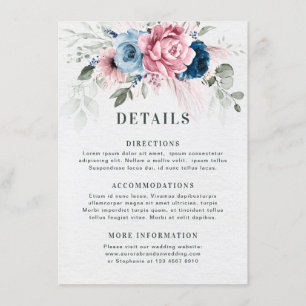 Tarjeta De Recepción Boda floral rosa pastel azul de la Marina de Rubor