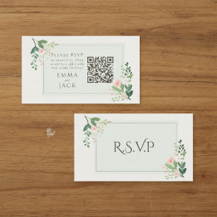 Tarjeta De Recepción Boda floral rosa verde RSVP Código QR