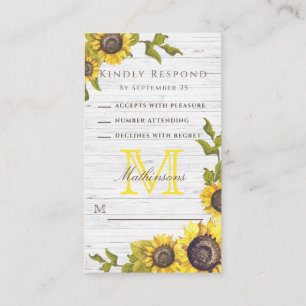 Tarjeta De Recepción Boda floral ruso girasoles de madera blanca RSVP